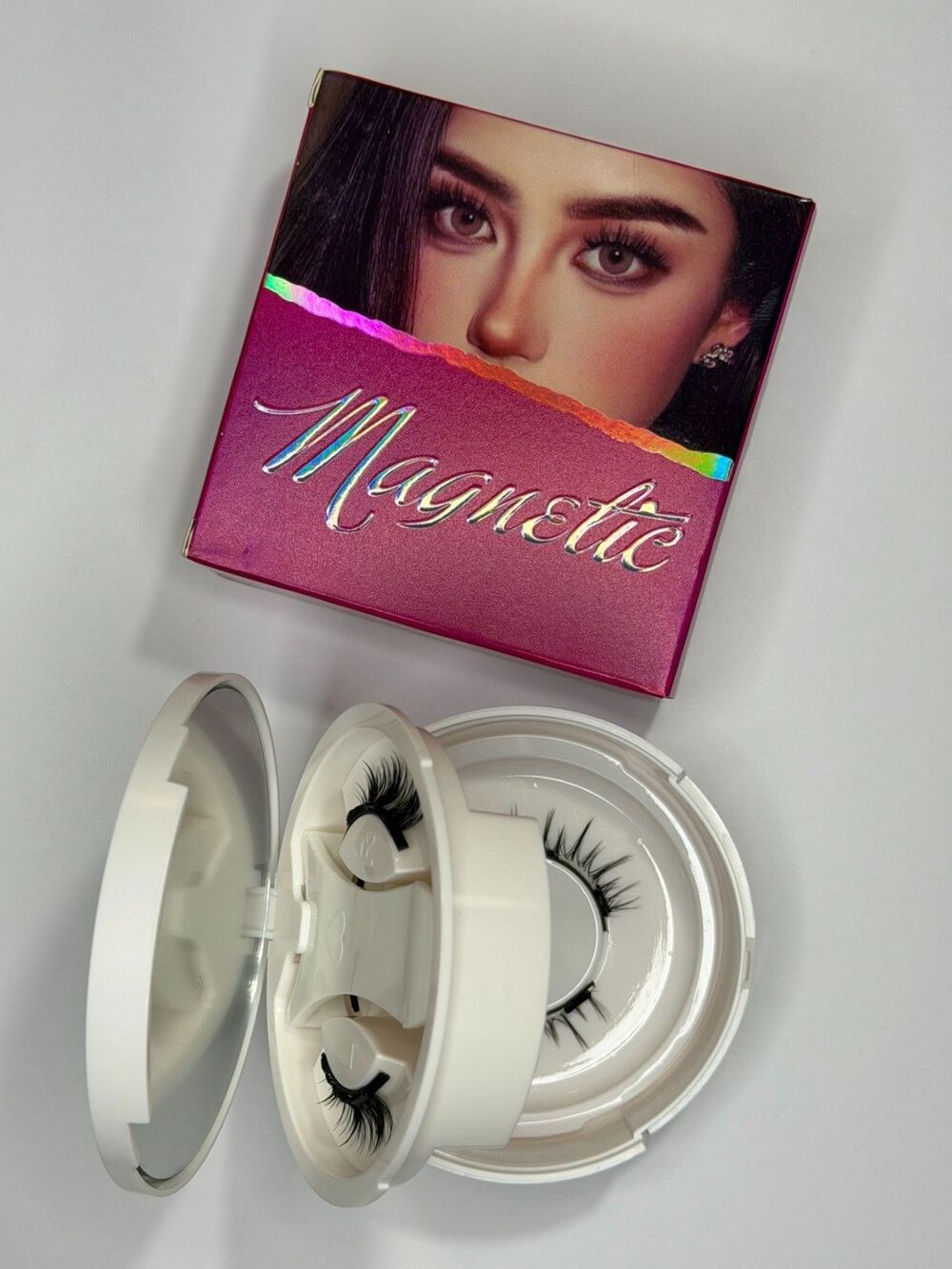 2 Pair Magnetic Lash Set With Mirror Compact Case No Glue False Eyelashes